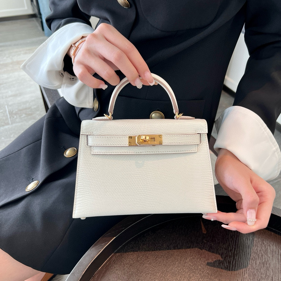 에르메스 Hermes Mini Kelly 19cm Lizard 01 Blanc/gold
