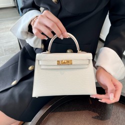 에르메스 Hermes Mini Kelly 19cm Lizard 01 Blanc/gold