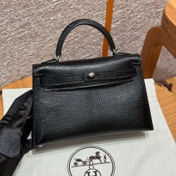 에르메스 Hermes Mini Kelly 19cm Lizard 89 Noir/silver