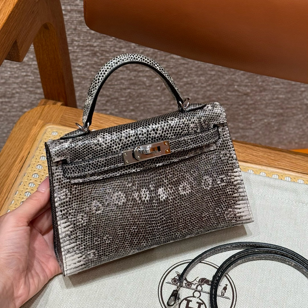 에르메스 Hermes Mini Kelly 19cm Lizard Himalaya/silver