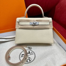 에르메스 Hermes Mini Kelly 19cm Lizard Y1 Vanille/silver