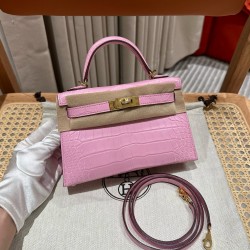 에르메스 Hermes Mini Kelly 19cm Matte Alligator 5P Pink/gold