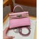 에르메스 Hermes Mini Kelly 19cm Matte Alligator 5P Pink/silver