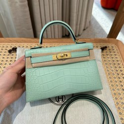 에르메스 Hermes Mini Kelly 19cm Matte Alligator 6W Menthe/gold