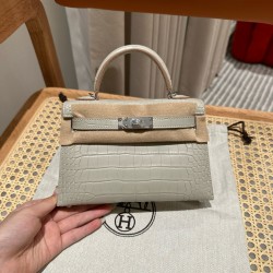 에르메스 Hermes Mini Kelly 19cm Matte Alligator 8L Beton/silver