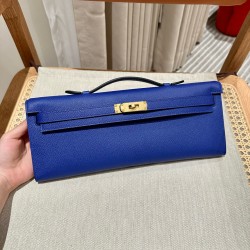 에르메스 Hermes Kelly cut 31cm Epsom 7T Blue electric/gold