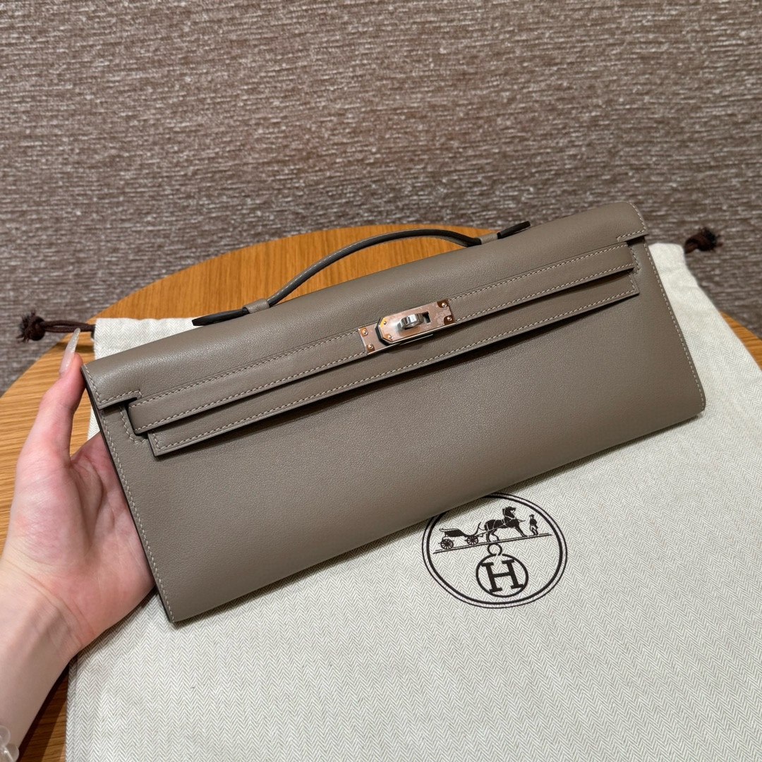 에르메스 Hermes Kelly cut 31cm Swift 18 Etoupe/silver