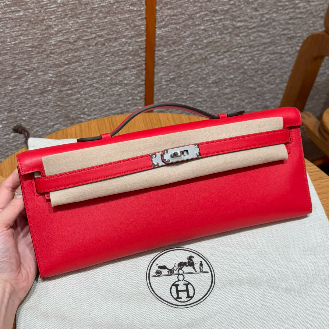 에르메스 Hermes Kelly cut 31cm Swift S3 Rouge Coeur/silver