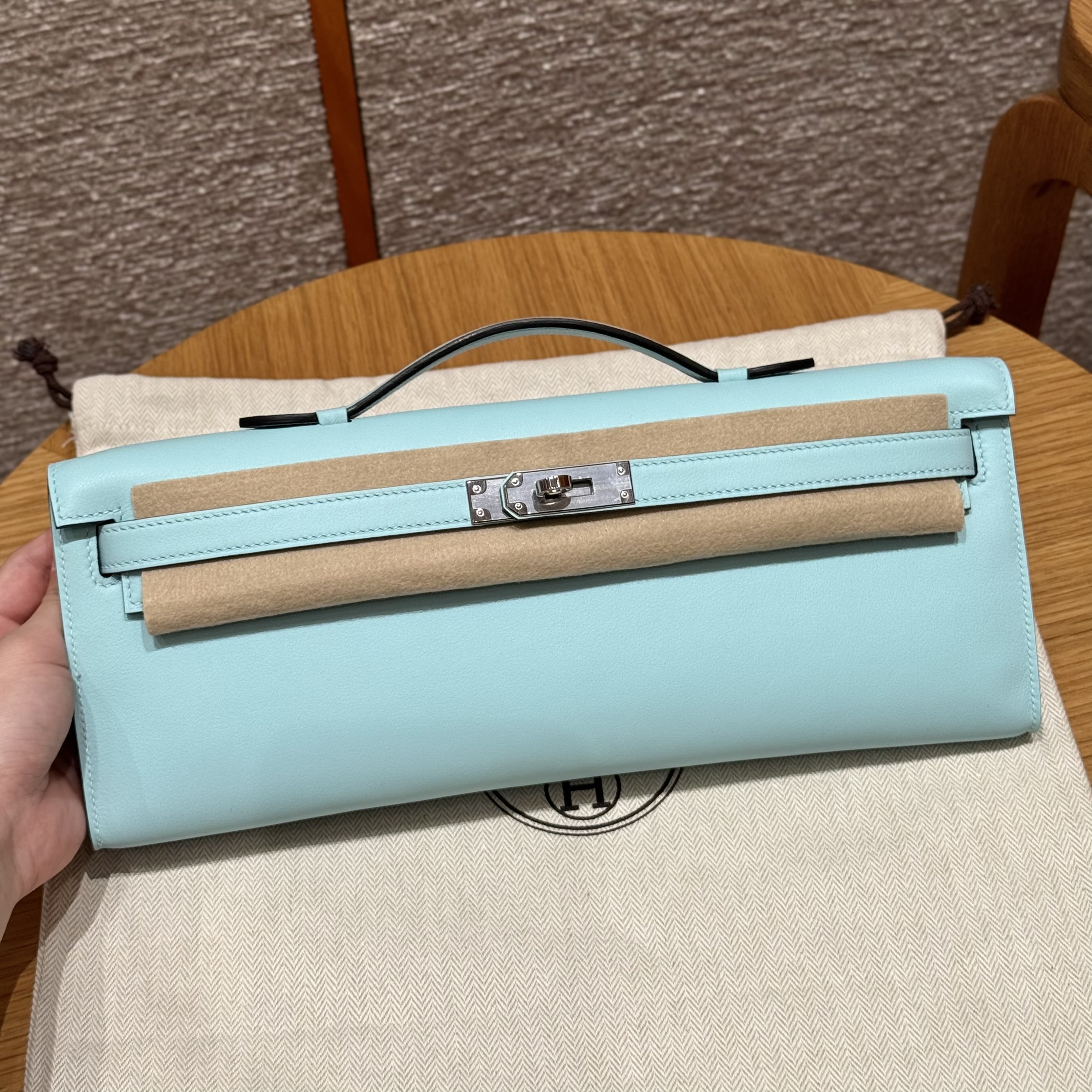 에르메스 Hermes Kelly cut 31cm Swift U2 Blue zephyz/silver