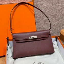 에르메스 Hermes Kelly elan 27cm Chèvre 55 Rouge H/silver