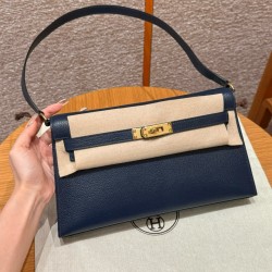 에르메스 Hermes Kelly elan 27cm Chèvre S4 Deep blue/gold