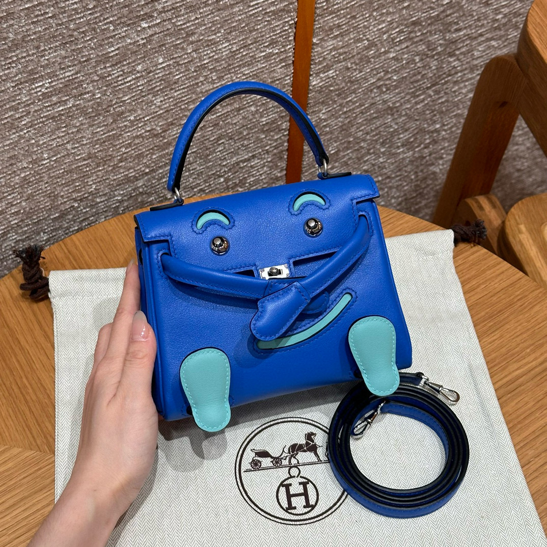 에르메스 Hermes Kelly Doll 16cm Swift 7T Blue electric/silver