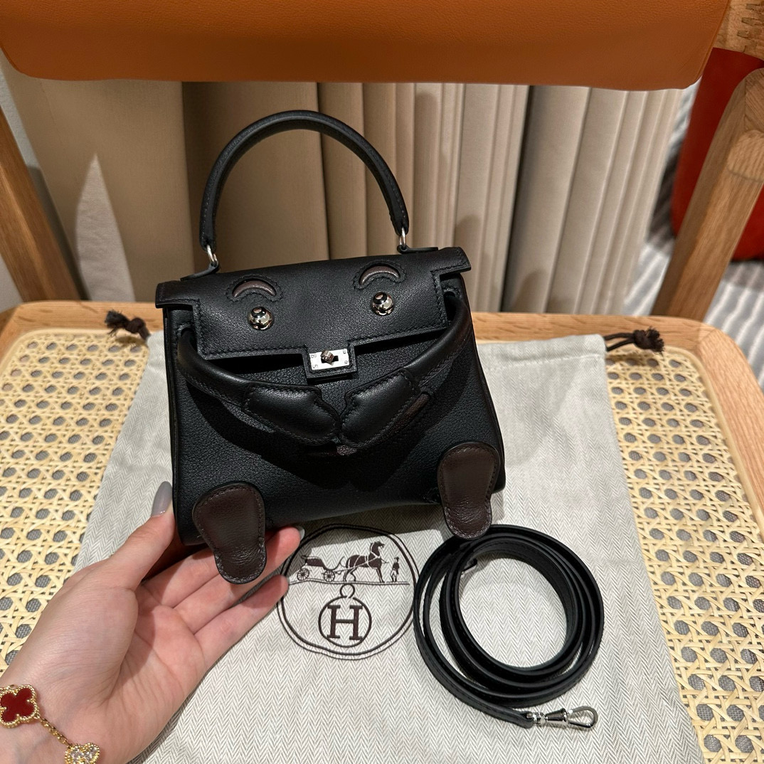 에르메스 Hermes Kelly Doll 19cm Swift 89 Noir/silver