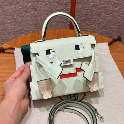 에르메스 Hermes Kelly Doll picto 16.5cm Epsom OZ Vert Fizz and Z6 Malachite/sliver