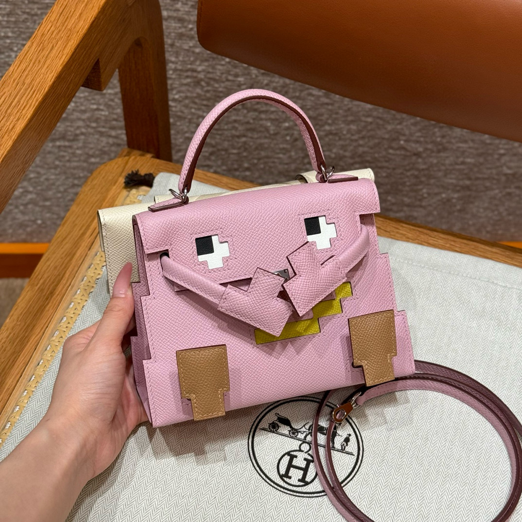 에르메스 Hermes Kelly Doll picto 16.5cm Epsom X9 Mauve and i2 Nata/sliver