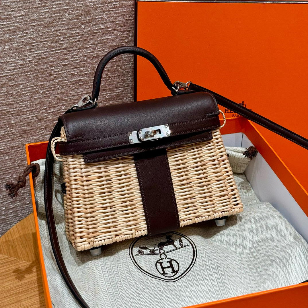 에르메스 Hermes Kelly Picnic 20cm Swift 0G Rouge seller/silver