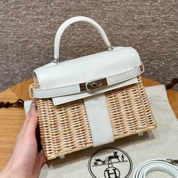 에르메스 Hermes Kelly Picnic 20cm Swift 01 Blanc/silver