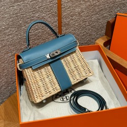 에르메스 Hermes Kelly Picnic 20cm Swift 45 Blue Jean/silver
