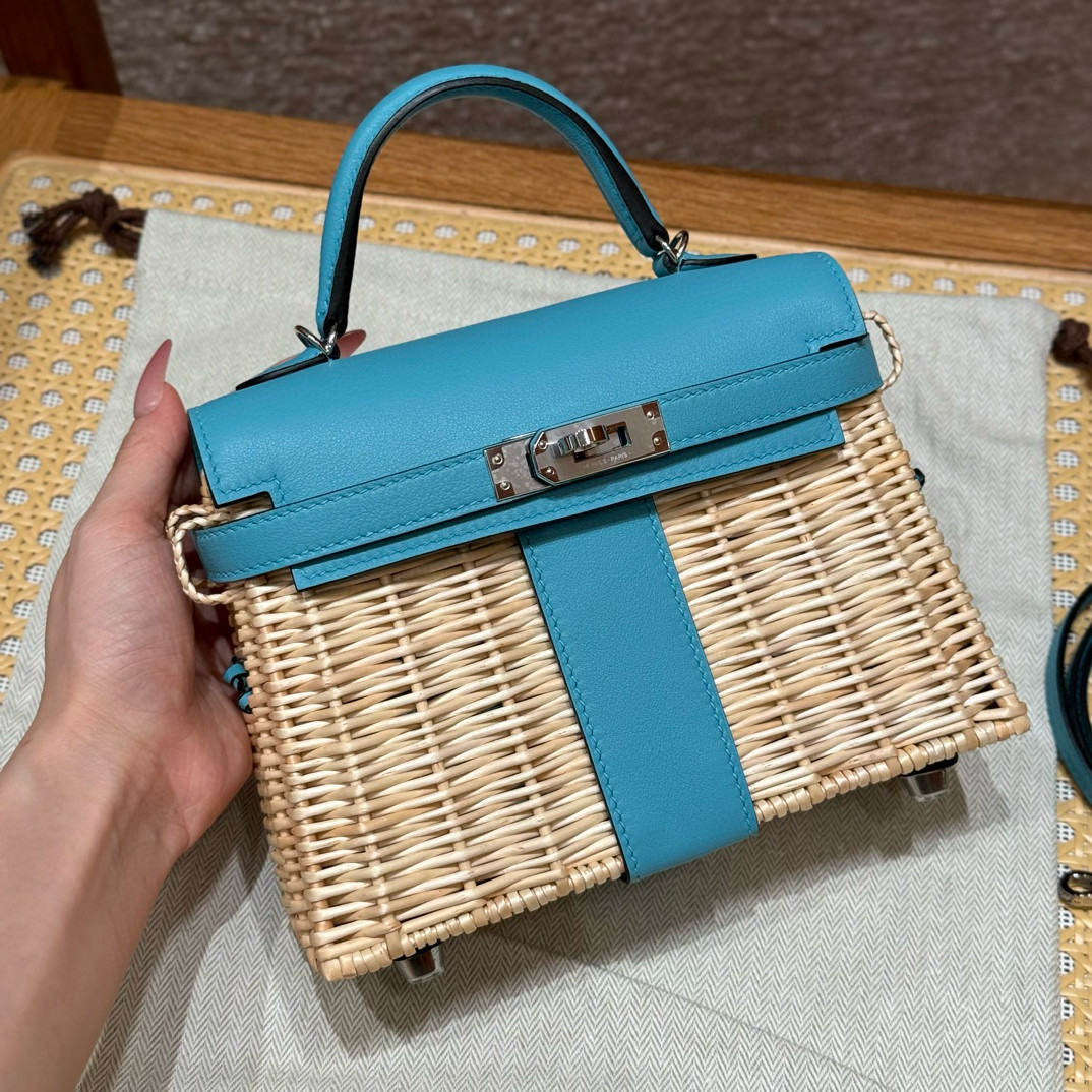에르메스 Hermes Kelly Picnic 20cm Swift P3 Blue De Nord/silver