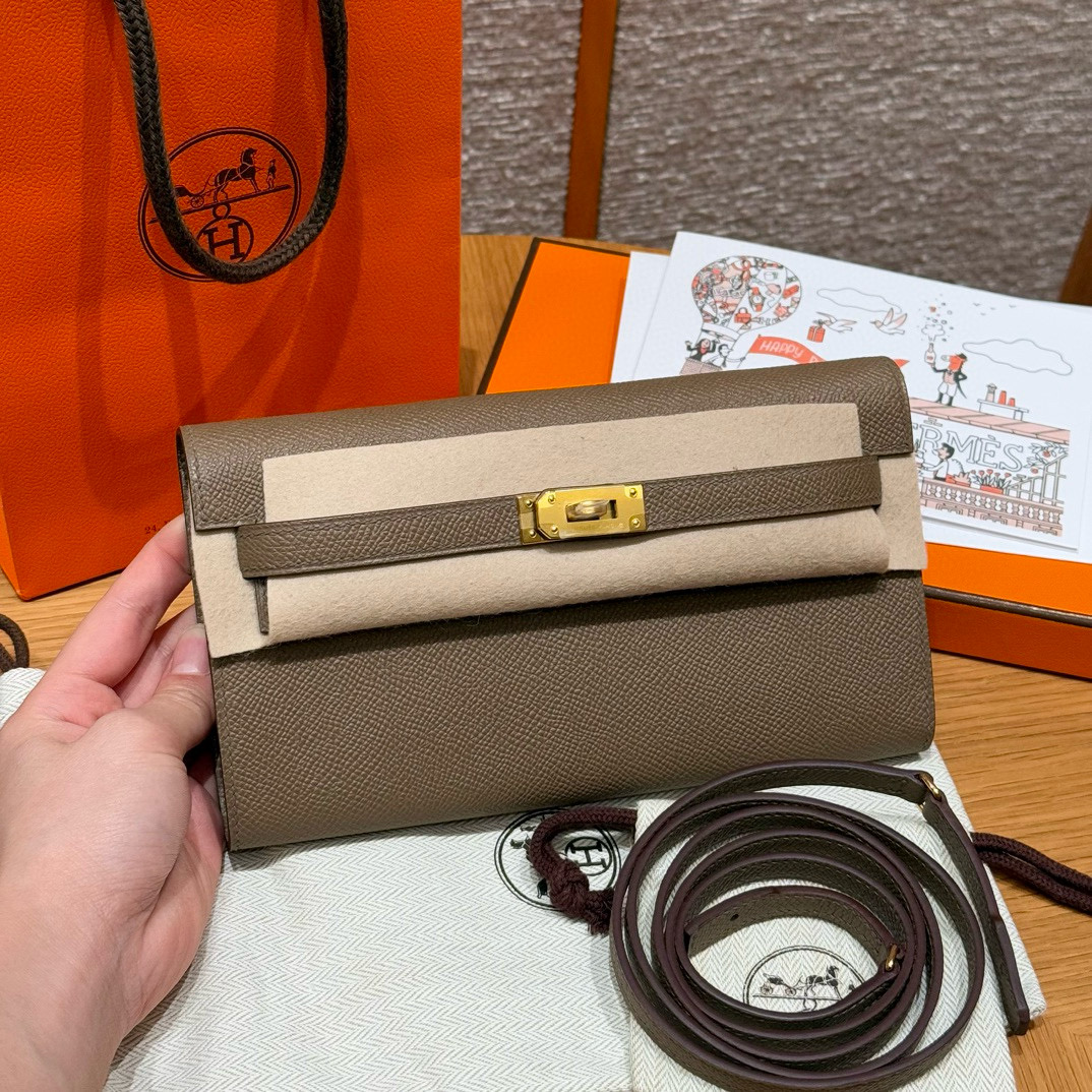 에르메스 Hermes  Kelly to go 19cm Epsom 18 Etoupe/gold