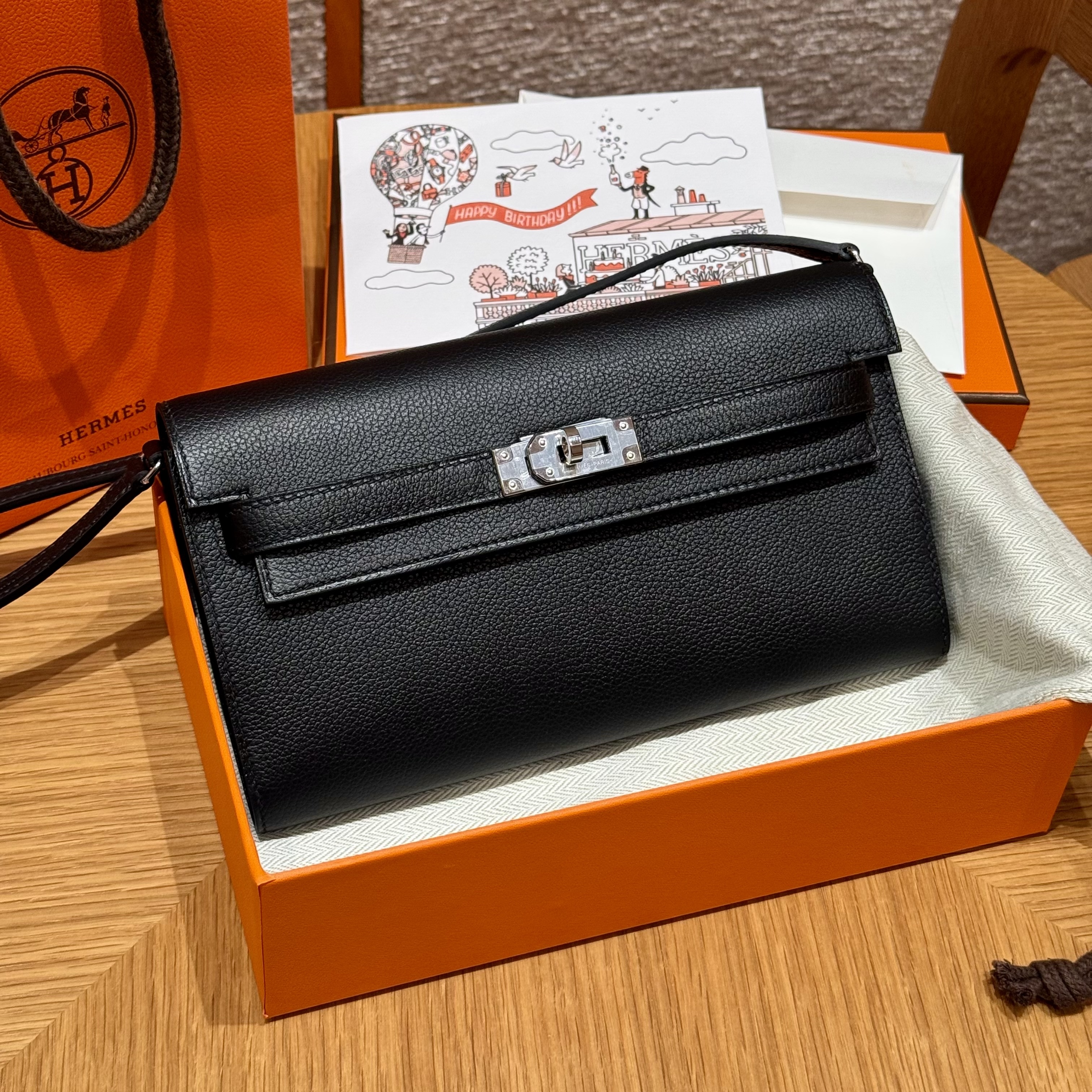 에르메스 Hermes  Kelly to go 19cm evercolor 89 noir/silver
