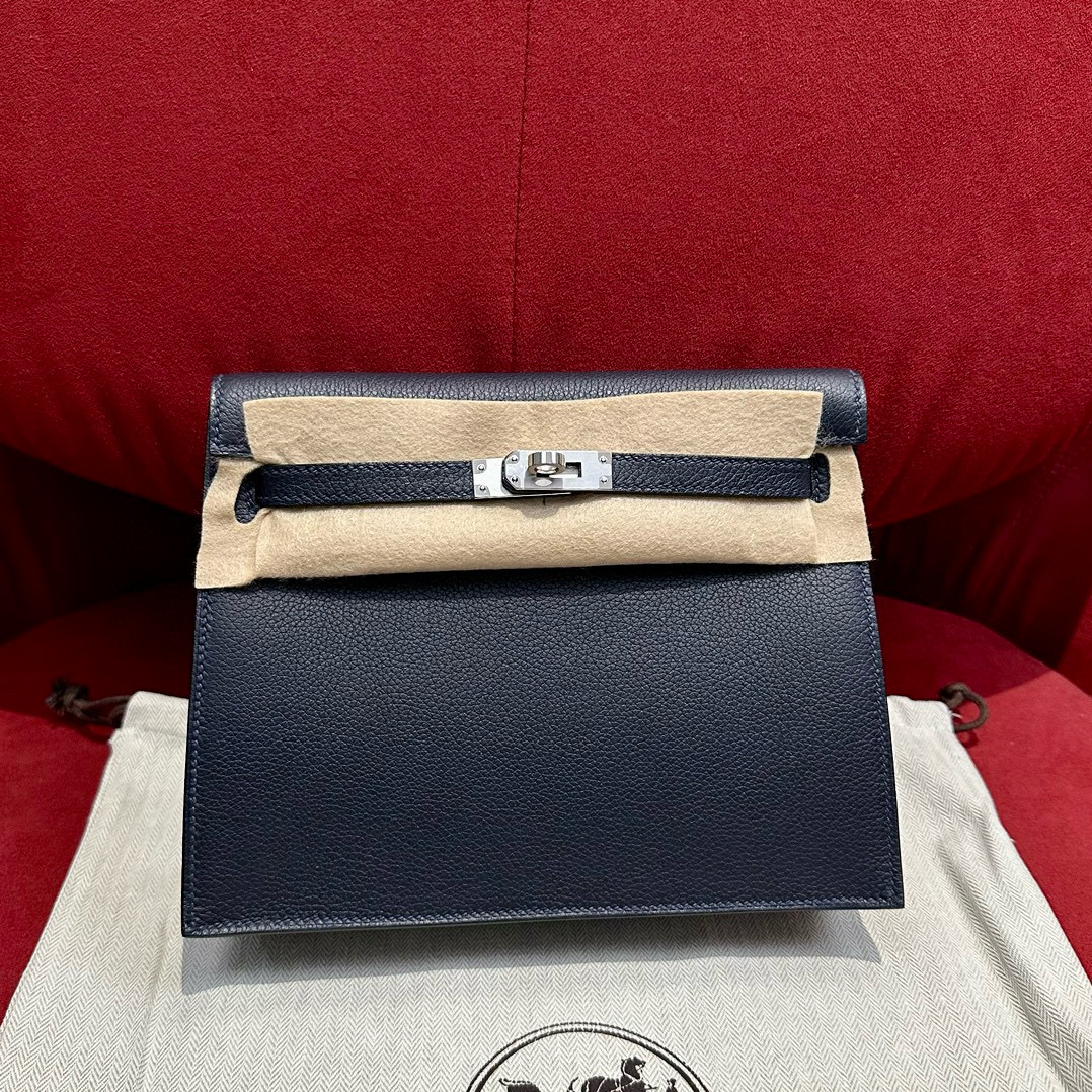 에르메스 Hermes Kelly danse 22cm evercolor 2Z Blue niut/silver