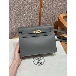 에르메스 Hermes Kelly danse 22cm evercolor 8F Gris etain/gold