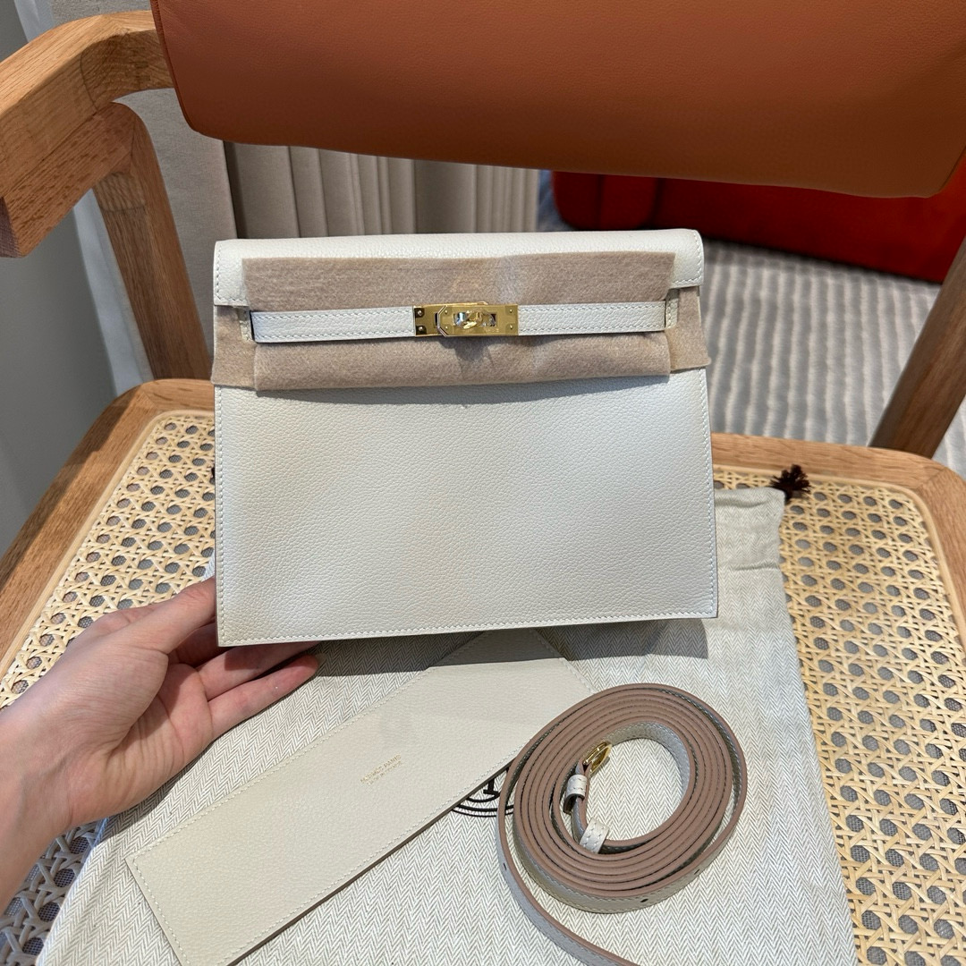 에르메스 Hermes Kelly danse 22cm evercolor 10 Craie/gold
