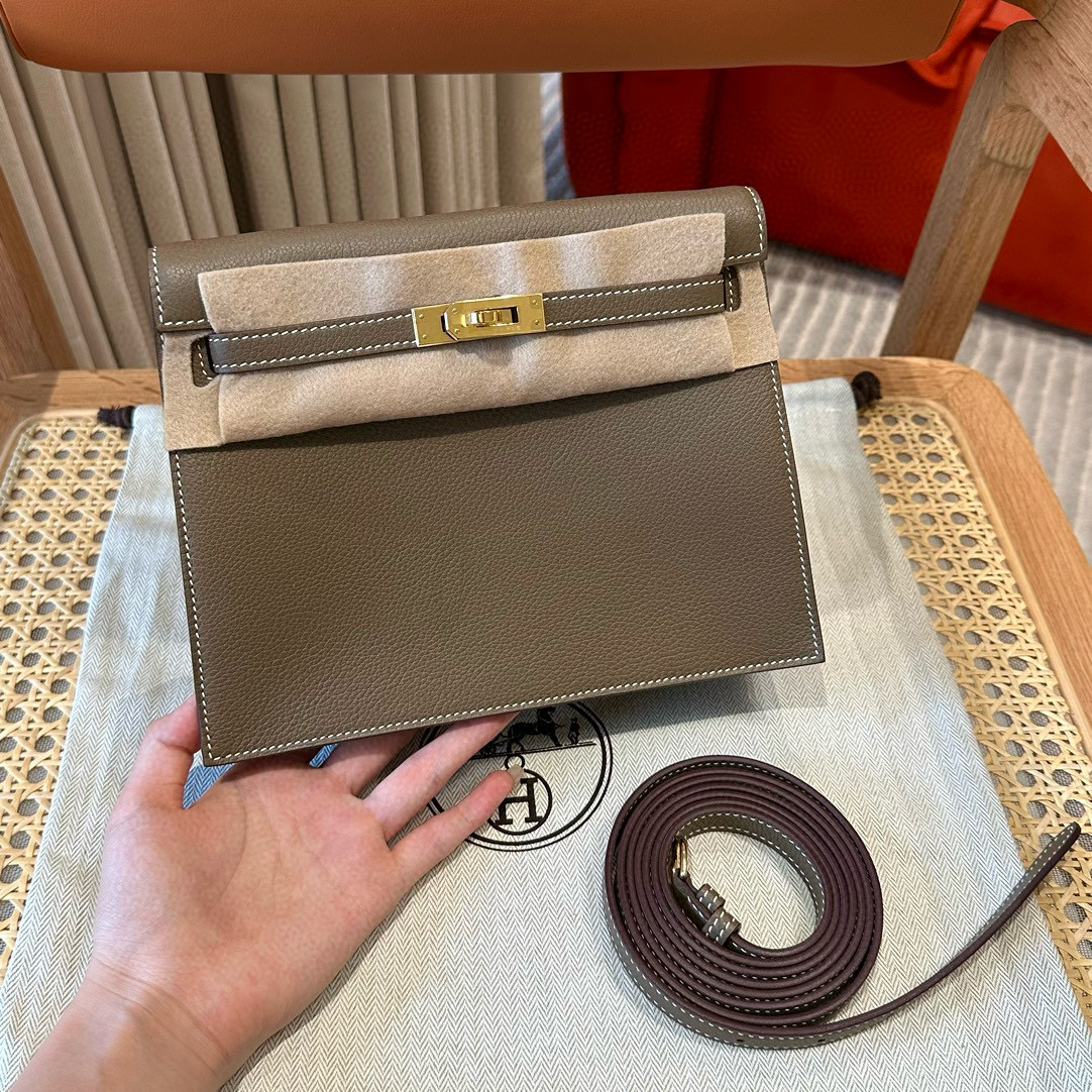 에르메스 Hermes Kelly danse 22cm evercolor 18 Etoupe/gold