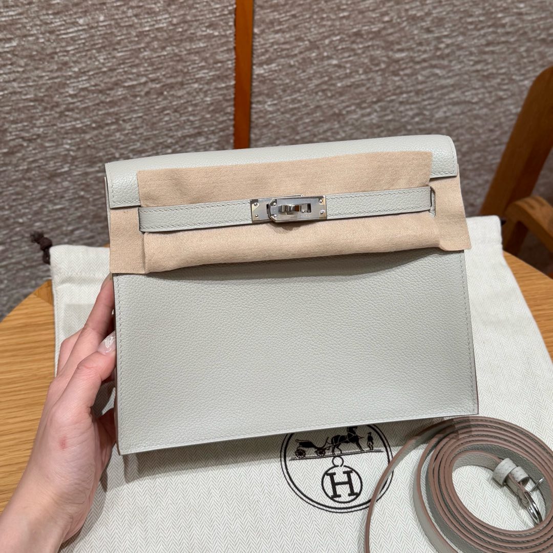 에르메스 Hermes Kelly danse 22cm evercolor 80 Pearl Gray/silver