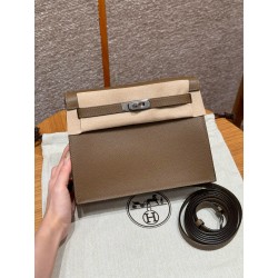 에르메스 Hermes Kelly danse 22cm evercolor D0 Beige de Weimar and T7 Blue Hydra/silver