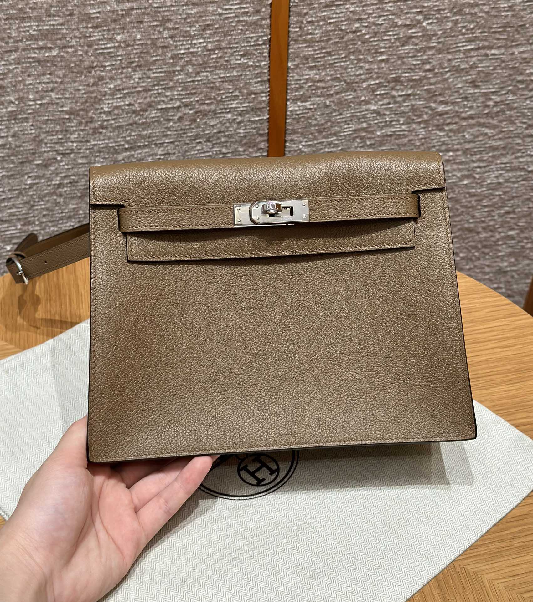 에르메스 Hermes Kelly danse 22cm evercolor D0 Beige de Weimar/silver