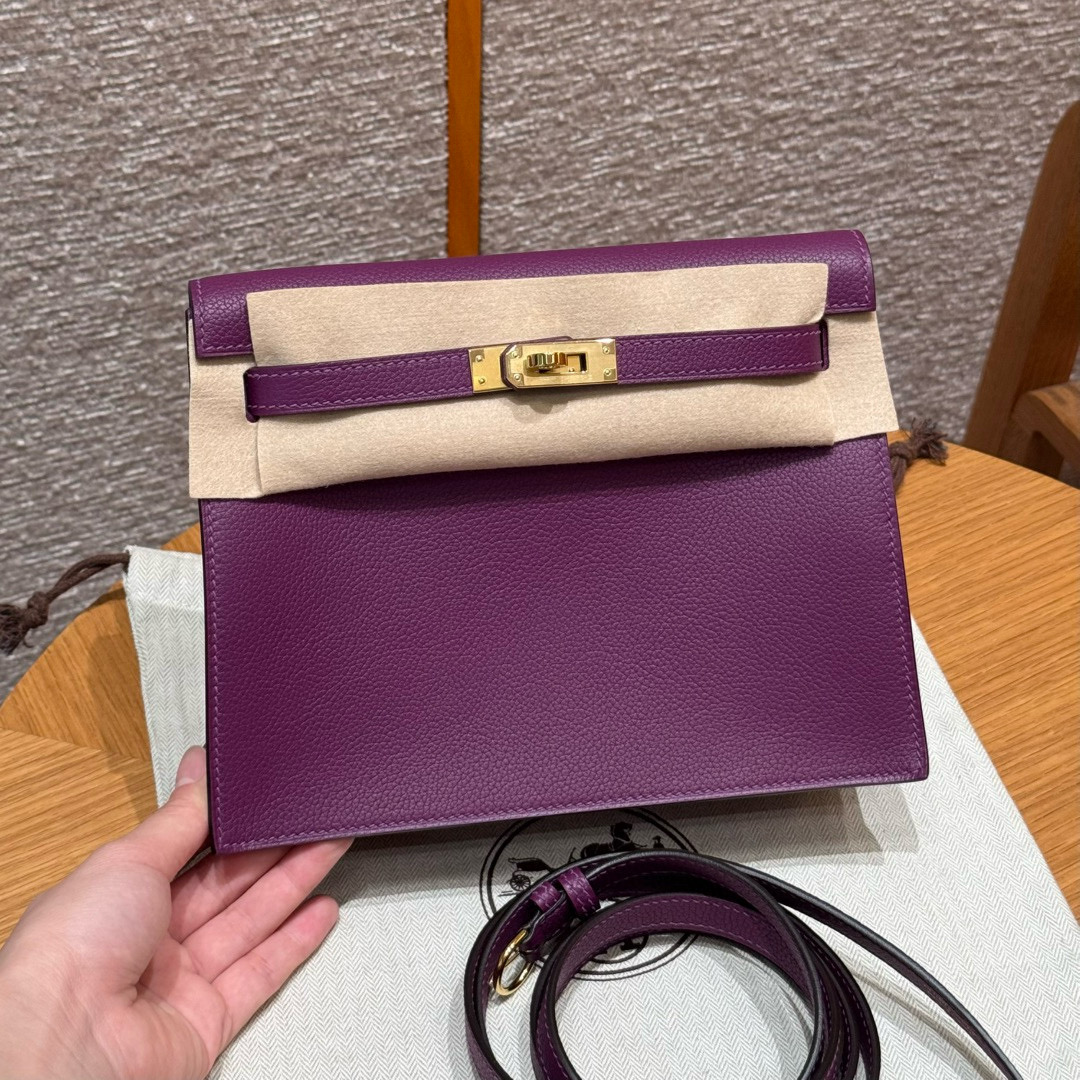 에르메스 Hermes Kelly danse 22cm evercolor P9 Anemone/gold