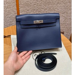 에르메스 Hermes Kelly danse 22cm swift 73 Blue saphir/silver
