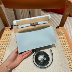 에르메스 Hermes Kelly danse 22cm swift T0 Blue brume/silver