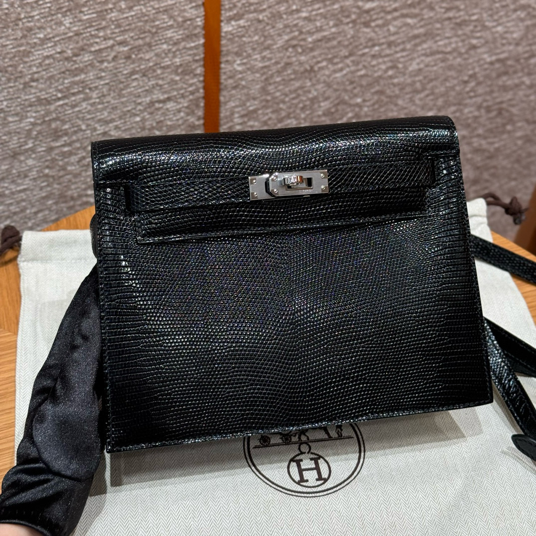 에르메스 Hermes Kelly danse 22cm Lizard 89 Noir/silver