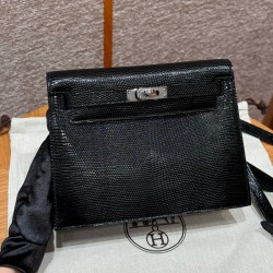 에르메스 Hermes Kelly danse 22cm Lizard 89 Noir/silver