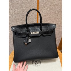 에르메스 Hermes Birkin Touch 35cm Togo and Matte Alligator 89 Noir/silver