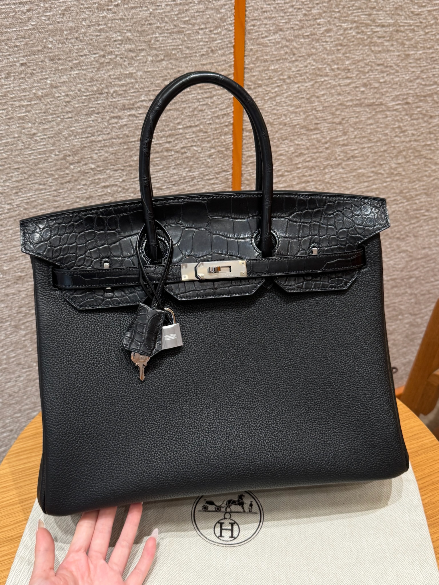 에르메스 Hermes Birkin Touch 35cm Togo and Matte Alligator 89 Noir/silver