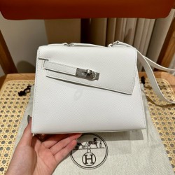에르메스 Hermes Kelly II Sellier 20cm Epsom 01 White/silver