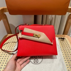 에르메스 Hermes Kelly II Sellier 20cm Epsom S3 Rouge coeur/gold