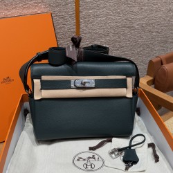 에르메스 Hermes Kelly Messenger 24cm Evercolor 60 Vert pochette/silver