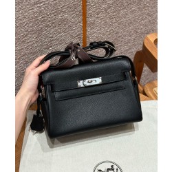 에르메스 Hermes Kelly Messenger 24cm Evercolor 89 Noir/silver