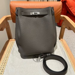 에르메스 Hermes So Kelly 22cm Clemence 8F Etain and 5J Fuchia/silver