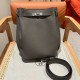 에르메스 Hermes So Kelly 22cm Clemence 8F Etain and 5J Fuchia/silver