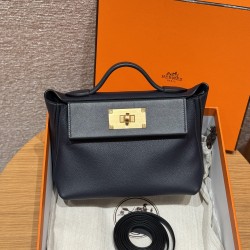 에르메스 Hermes Kelly 2424 21cm evercolor 2Z Blue niut/gold