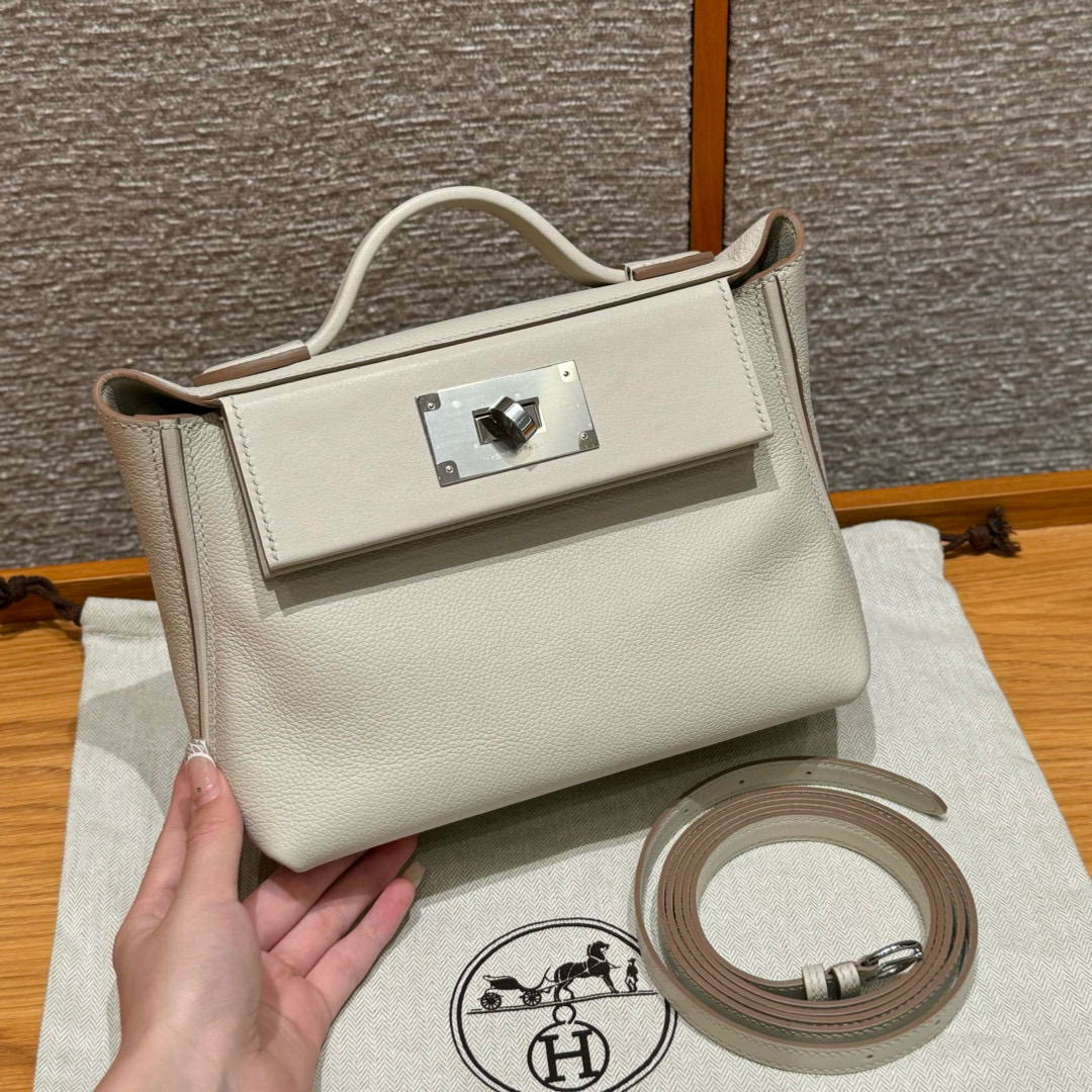 에르메스 Hermes Kelly 2424 21cm evercolor 8L Beton/silver