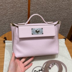 에르메스 Hermes Kelly 2424 21cm evercolor 09 Mauve pale/silver
