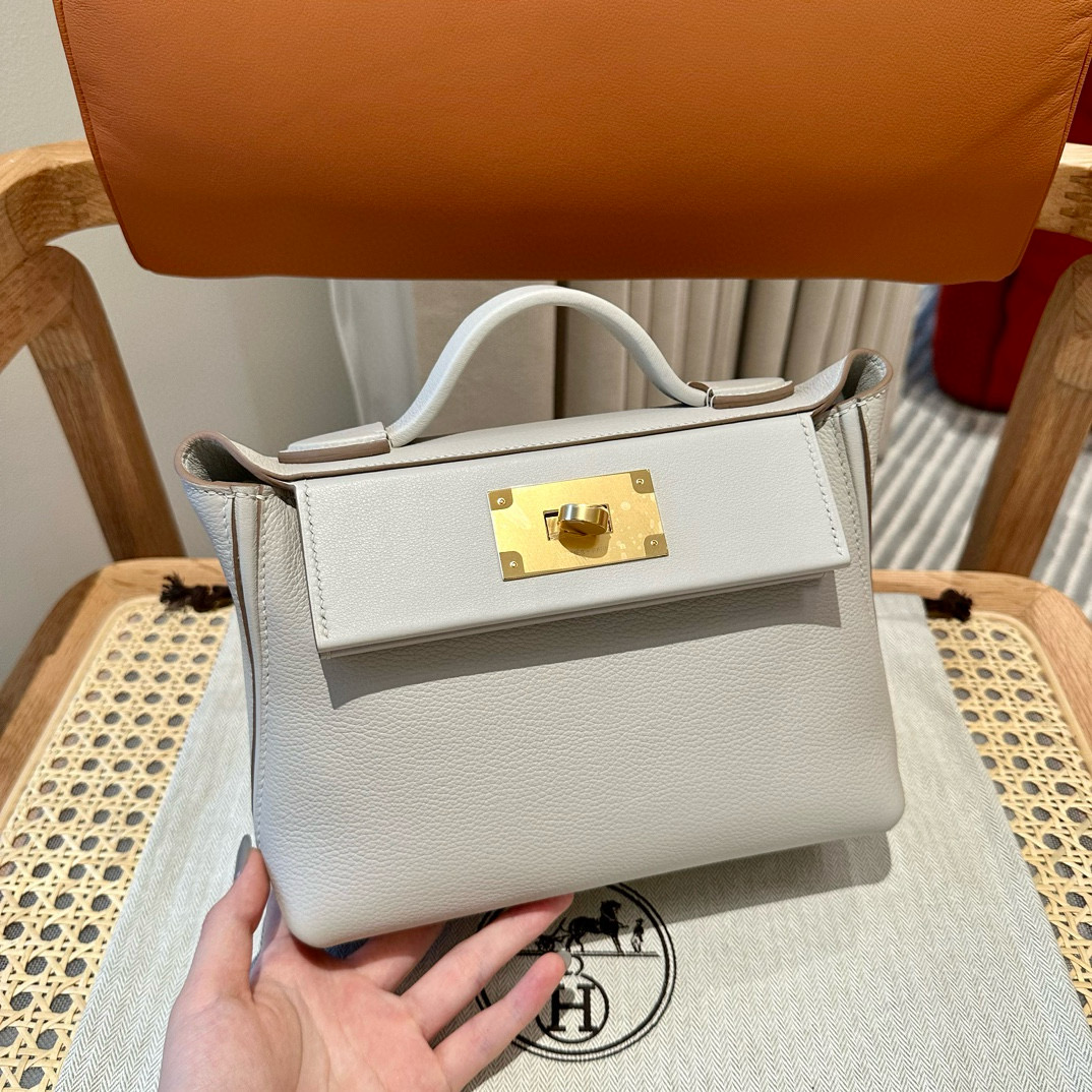 에르메스 Hermes Kelly 2424 21cm evercolor 80 Pearl Grey/gold