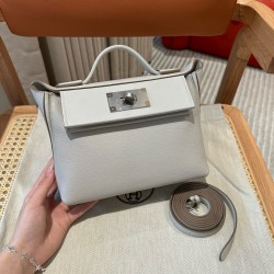에르메스 Hermes Kelly 2424 21cm evercolor 80 Pearl Grey/silver